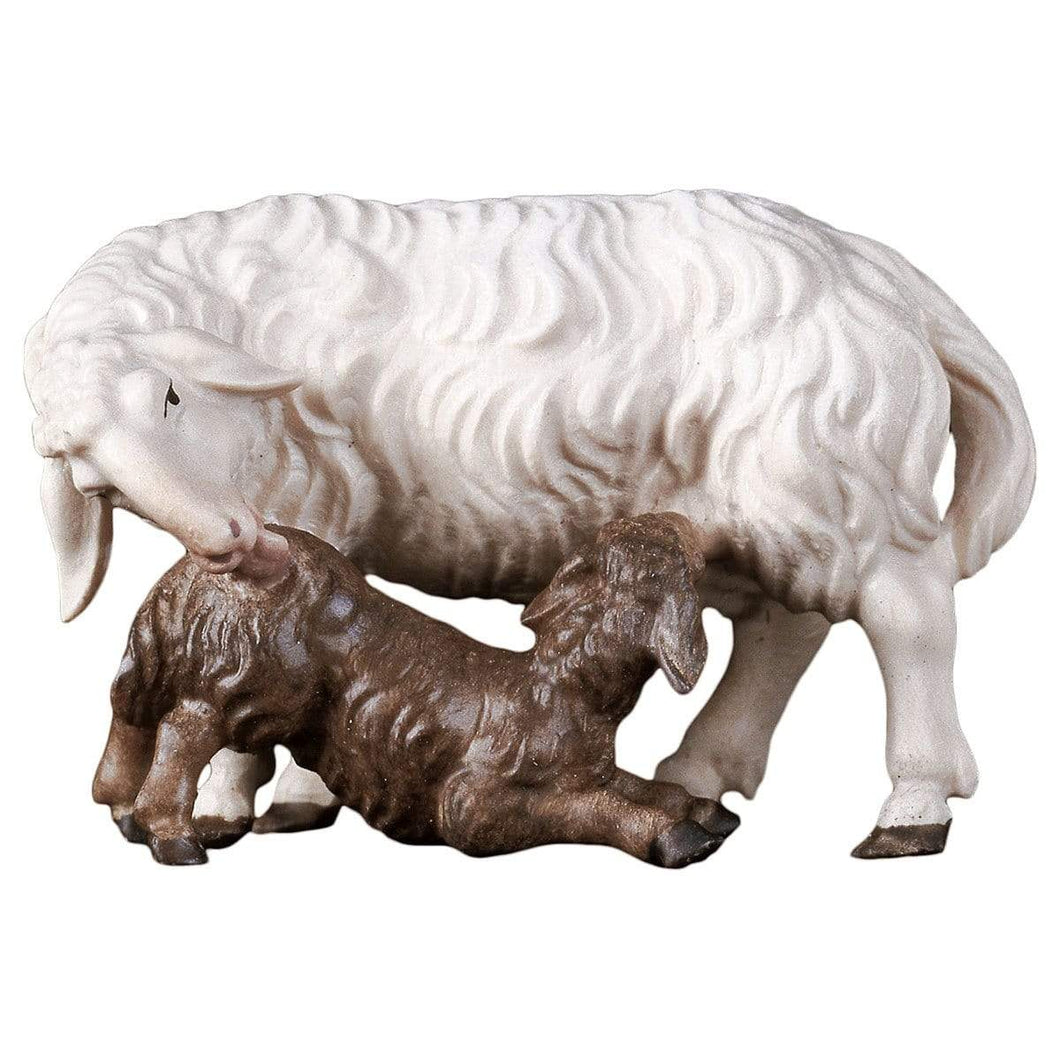 Schaf mit Lamm säugend Krippenfiguren Kunsthandel Rueckeshaeuser