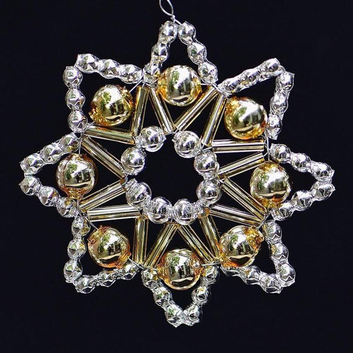 Stern aus Gablonz in silber und gold 6 cm Mundgeblasener Weihnachtsschmuck Kunsthandel Rueckeshaeuser