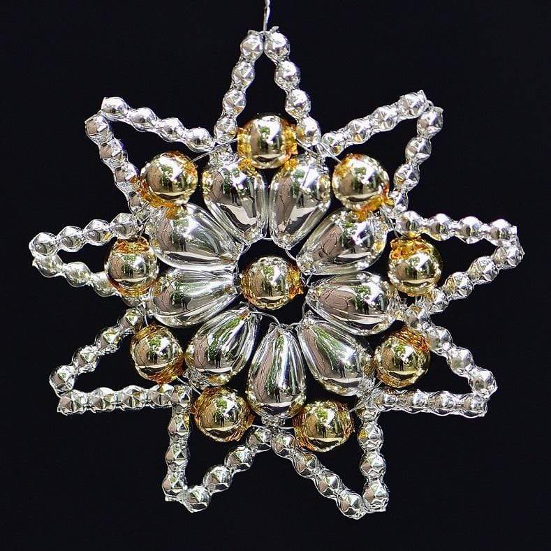 Stern aus Gablonz in silber und gold 7 cm Mundgeblasener Weihnachtsschmuck Kunsthandel Rueckeshaeuser