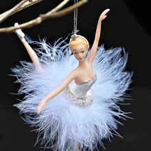 Lade das Bild in den Galerie-Viewer, Traumhafte Ballerina mit zartem Federröckchen / auf einem Bein Weihnachtsbaumschmuck Kunsthandel Rueckeshaeuser

