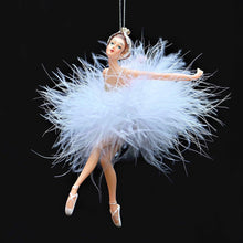 Lade das Bild in den Galerie-Viewer, Traumhafte Ballerina mit zartem Federröckchen / nach vorne gebeugt Weihnachtsbaumschmuck Kunsthandel Rueckeshaeuser
