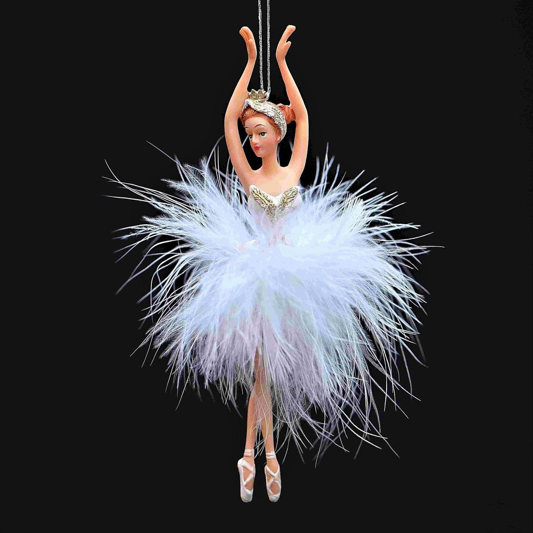 Traumhafte Ballerina mit zartem Federröckchen Weihnachtsbaumschmuck Kunsthandel Rueckeshaeuser