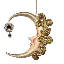 Lade das Bild in den Galerie-Viewer, Traumhafter Mond mit Juwel / dunkles gold Weihnachtsbaumschmuck Kunsthandel Rueckeshaeuser
