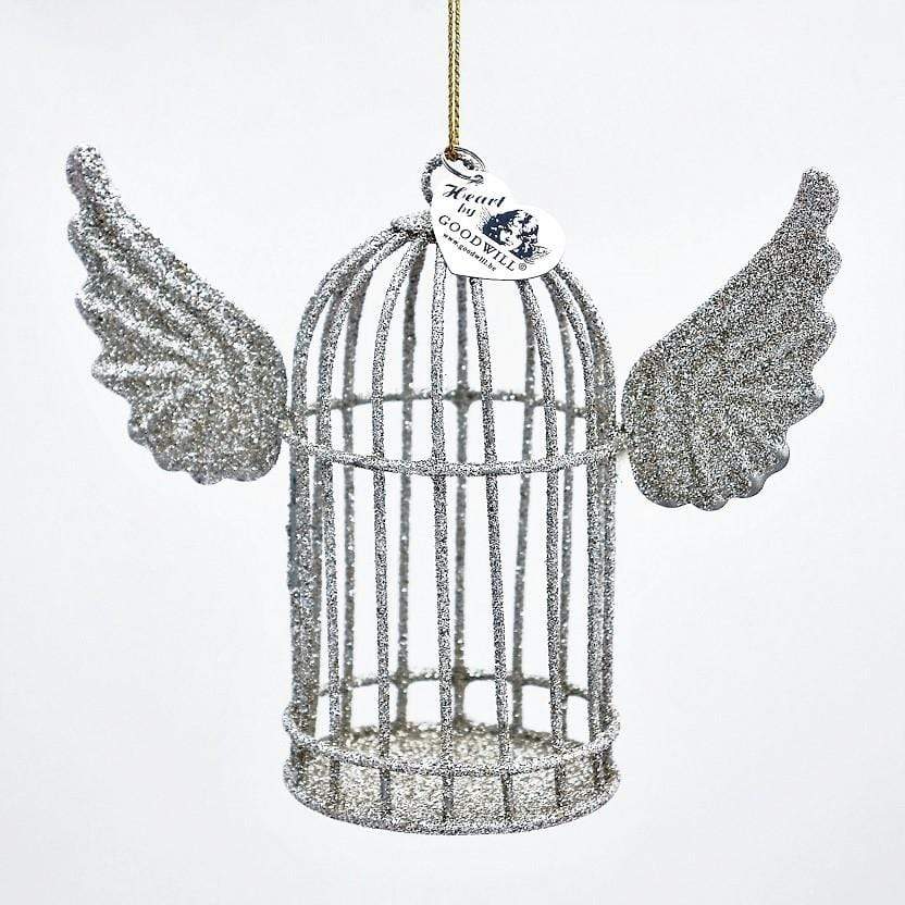 Vogelkäfig mit Flügeln / silber Weihnachtsbaumschmuck Kunsthandel Rueckeshaeuser
