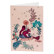 Lade das Bild in den Galerie-Viewer, Weihnachtskarte mit Umschlag / Eichhörnchen auf Schlitten Weihnachtskarte Kunsthandel Rueckeshaeuser
