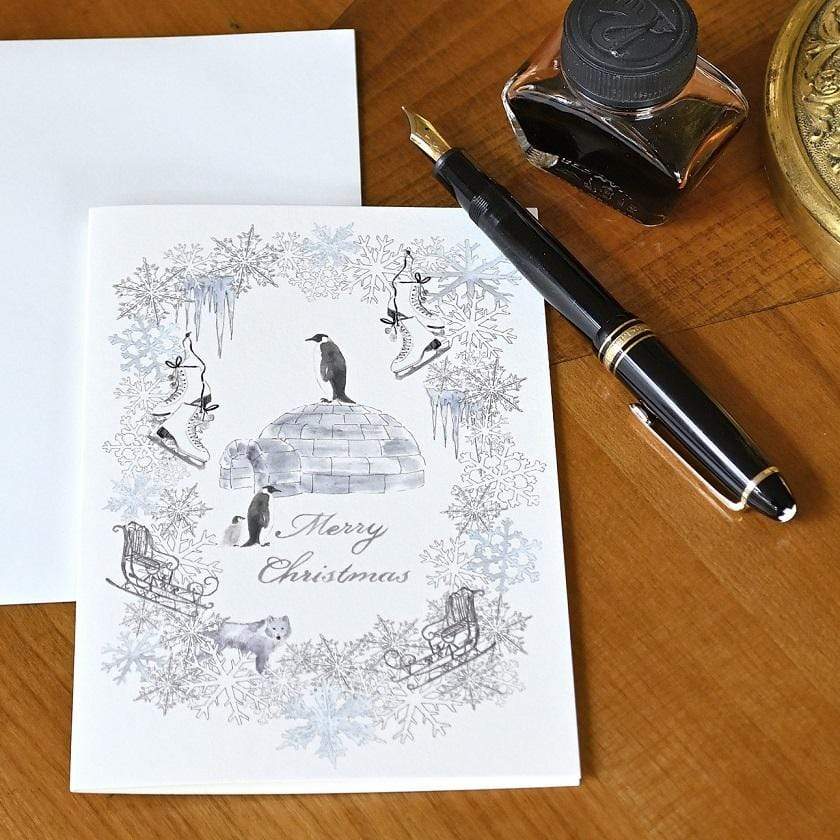 Weihnachtskarte mit Umschlag / Pinguin Weihnachtskarte Kunsthandel Rueckeshaeuser