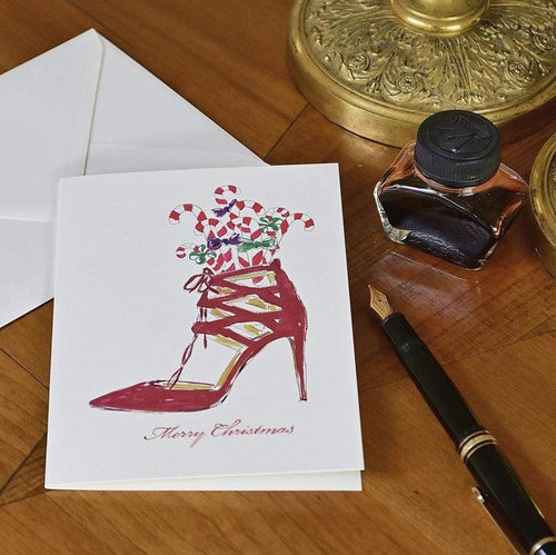 Weihnachtskarte mit Umschlag / Roter Schuh Weihnachtskarte Kunsthandel Rueckeshaeuser