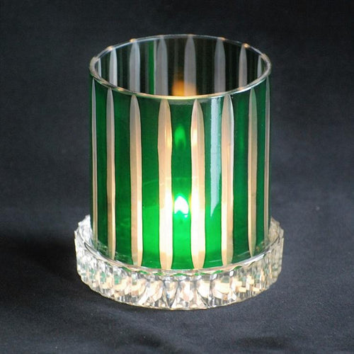 Windlicht aus handgeschliffenem Kristallglas / grün Wohnaccessoires Kunsthandel Rueckeshaeuser